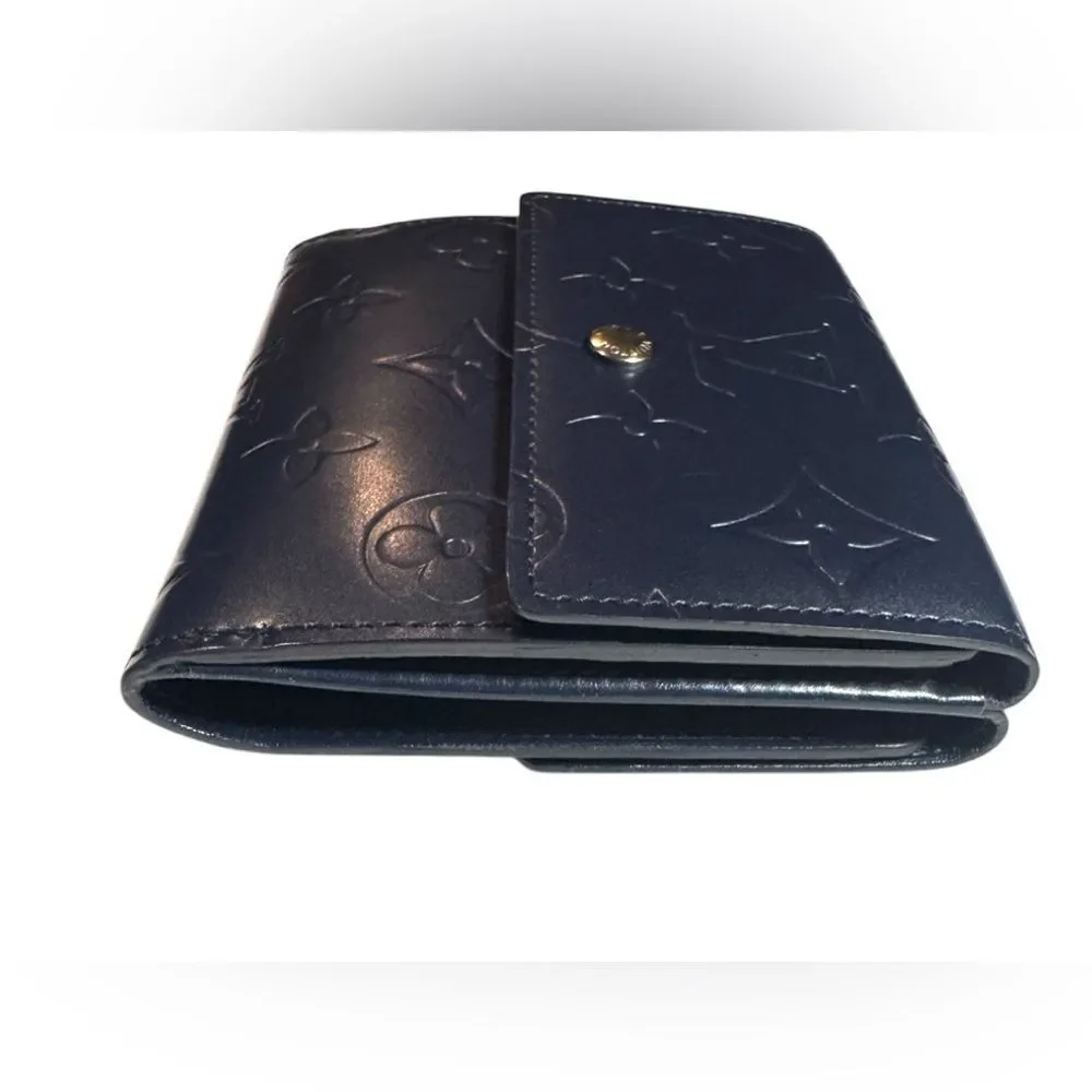 Auth Louis Vuitton Ltd Edition Navy Blue Matte Monogram Elise Compact Wallet Ex+
